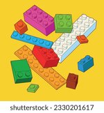 Simple pattern of building block, bricks for children. Vector isometric illustration. Colored bricks isolated on white background.