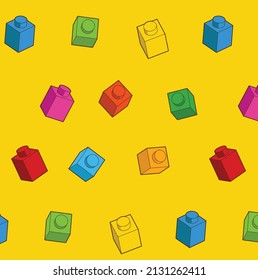 Simple pattern of building block, bricks for children. Vector isometric illustration. Colored bricks isolated on white background.
