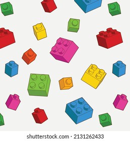 Simple pattern of building block, bricks for children. Vector isometric illustration. Colored bricks isolated on white background.