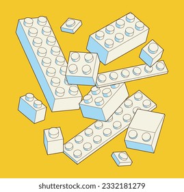 Simple pattern of building block, bricks for children. Vector isometric illustration. Colored bricks isolated on white background.