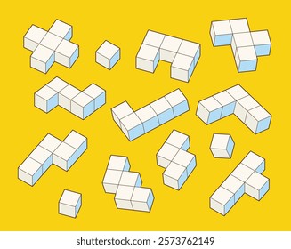 Simple pattern of building block, bricks for children. Vector isometric illustration. 3d block set isolated on white background.