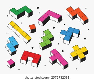 Simple pattern of building block, bricks for children. Vector isometric illustration. 3d block set isolated on white background.
