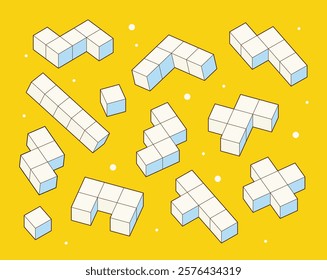 Simple pattern of building block, bricks for children. Vector isometric illustration. 3d block set isolated on white background.
