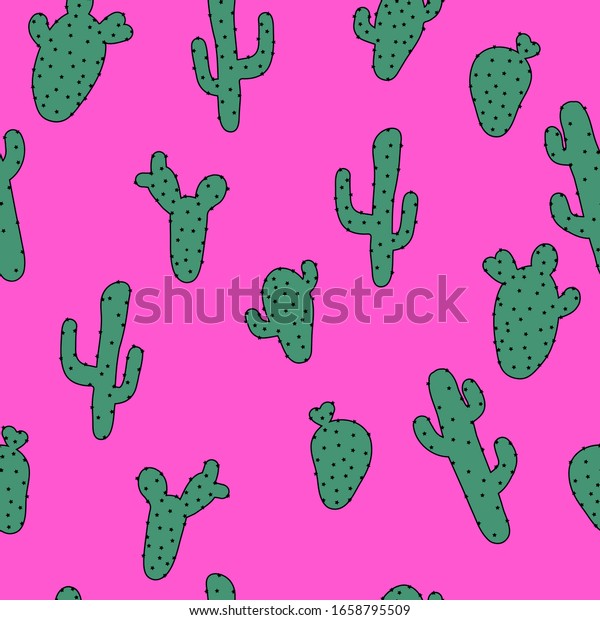 Simple Pattern Cacti Bright Pink Background Stock Vector (Royalty Free ...