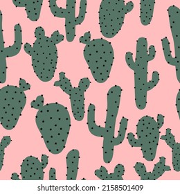 A simple pattern of cacti. Pink background. Fashionable print for textiles, wallpaper and packaging.