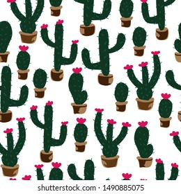 A simple pattern of cacti. White background, funny cacti .The print is well suited for textiles, banners, Wallpapers and packaging.
