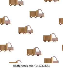 A simple pattern of cars. cute brown trucks on a white  background. Fashionable print for children's textiles, wallpaper and packaging.