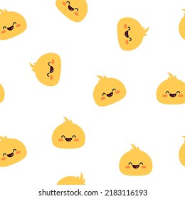A simple pattern with cartoon kawaii monsters. Cute yellow chicken. Children's print for fabric, packaging, wallpaper, interior. 