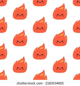 A simple pattern with cartoon kawaii monsters. Cute orange fire characters. Children's print for fabric, packaging, wallpaper, interior. 