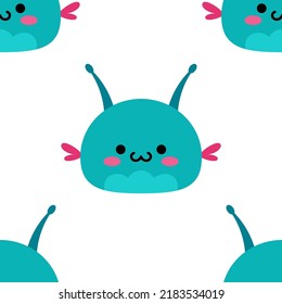 A simple pattern with cartoon kawaii monsters. Cute green characters. Children's print for fabric, packaging, wallpaper, interior. 