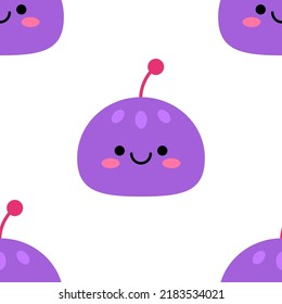 A simple pattern with cartoon kawaii monsters. Cute purple characters. Children's print for fabric, packaging, wallpaper, interior. 