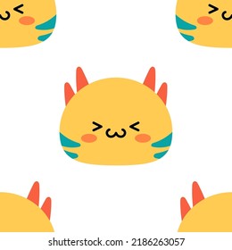 A simple pattern with cartoon kawaii monsters. Cute yellow characters. Children's print for fabric, packaging, wallpaper, interior. 