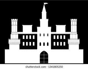 a simple pattern of the castle in the form of a white silhouette on a black background, can be used as a template for your own design