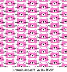 A simple pattern with a cat. Seamless vector kids pattern with pink cat faces on white background. 