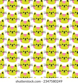 A simple pattern with a cat. Seamless vector kids pattern with yellow cat faces on white background. 