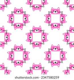 A simple pattern with a cat. Seamless vector kids pattern with pink cat faces on white background. 
