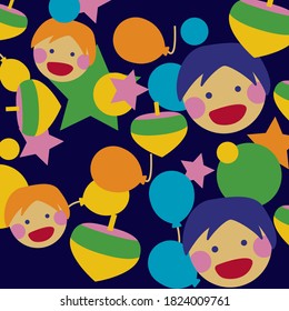 simple pattern with children, whirligig, balloons, stars and circles