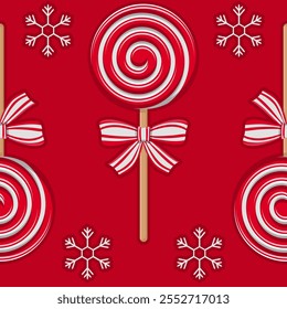 Simple Pattern - Christmas Lollipops and Snowflakes - Repeating Vector Image; Creative EPS illustration for marketing. Easily Editable; Endless Design; Colorful lIlustration.