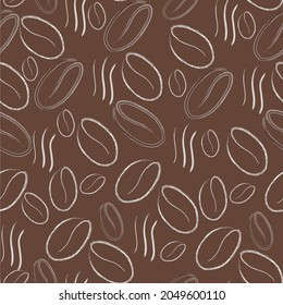 simple pattern with coffee beans in brown colors, aromatic coffee on brown trendy background