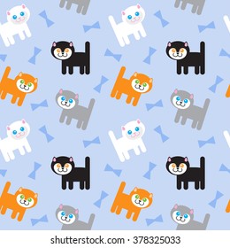 Simple pattern. Colored kittens on a blue background. Vector illustration.

