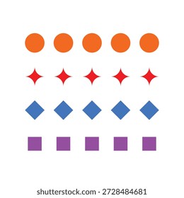 A simple pattern of colorful geometric shapes arranged in distinct horizontal rows Vector