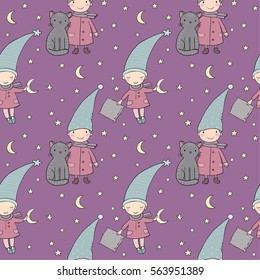 Simple pattern with cute gnomes. Vector illustration for children design.