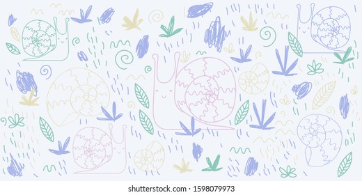 Simple pattern with cute snails. Vector graphics.
