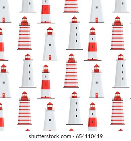 simple pattern with different lighthouses on white background. can be used like pattern for textile, wrapping paper, cards or posters
