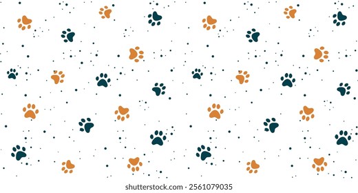 Simple Pattern with Dog Paw Tracks, Yellow, Blue, Animal, Footprints Background, Vector