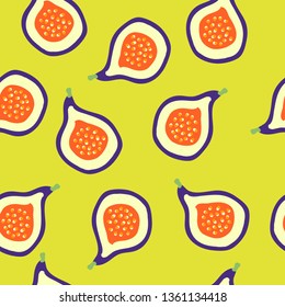 A simple pattern of figs. Yellow background, ripe bright figs. The print is well suited for textiles,Wallpaper,postcards and packaging.