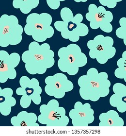 Simple pattern of flowers. Dark background,bright big flowers. The print is well suited for postcards,Wallpapers, packaging and textiles.
