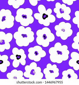 
Simple pattern of flowers. Purple background, big white flowers. The print is well suited for textiles,banners,Wallpaper and packaging.
