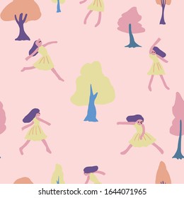 Es un simple patrón de chicas bailando en el bosque. Esta es una imagen vectorial que puede ser utilizada para muchos propósitos diferentes.