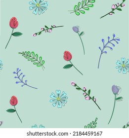 Simple pattern with hand-drown watercolor flowers