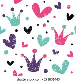 Simple pattern with hearts and crowns. Great for Baby, Valentine's Day, Mother's Day, wedding, scrapbook, surface textures.