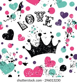 Simple pattern with hearts and crowns. Great for Baby, Valentine's Day, Mother's Day, wedding, scrapbook, surface textures.