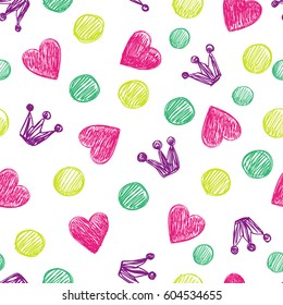 Simple pattern with hearts and crowns. Great for Baby, Valentine's Day, Mother's Day, wedding, scrapbook, surface textures.