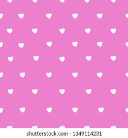 A simple pattern of hearts. Pink background, white hearts. Print is well suited for textiles, postcards, banners.