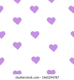 A simple pattern of hearts. White background, purple of heart. The print is well suited for textiles, banners,Wallpaper and packaging.