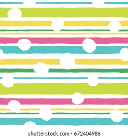 Simple pattern with horizontal stripes and white polka dots.
