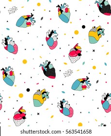 Simple pattern of human hearts in the pop art style. Seamless pattern can be used for invitations, fabric, posters, bags, T-shirts. Line illustration. 