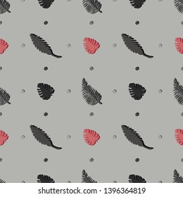 Simple pattern illustration of tropical leaves with multicolored dots on a background