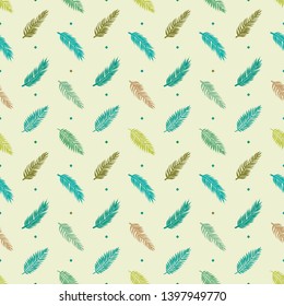 Simple pattern illustration of tropical leaves with multicolored dots on a background