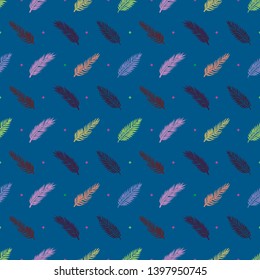 Simple pattern illustration of tropical leaves with multicolored dots on a background