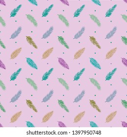 Simple pattern illustration of tropical leaves with multicolored dots on a background