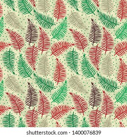 Simple pattern illustration of tropical leaves with multicolored dots on a background