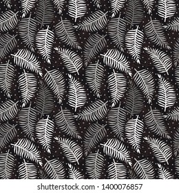 Simple pattern illustration of tropical leaves with multicolored dots on a background