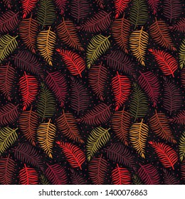 Simple pattern illustration of tropical leaves with multicolored dots on a background
