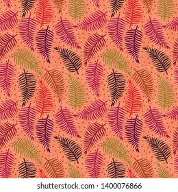 Simple pattern illustration of tropical leaves with multicolored dots on a background