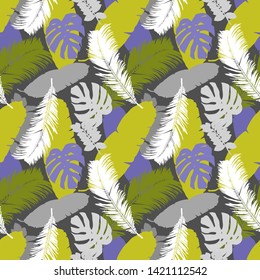 A simple pattern illustration of tropical palm leaves and monstera leaves